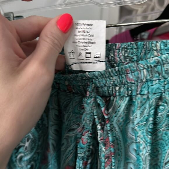 Cynthia Mehra Teal Blue Paisley Print Comfy Drawstring Waist Pajama Lounge Short - Picture 3 of 4